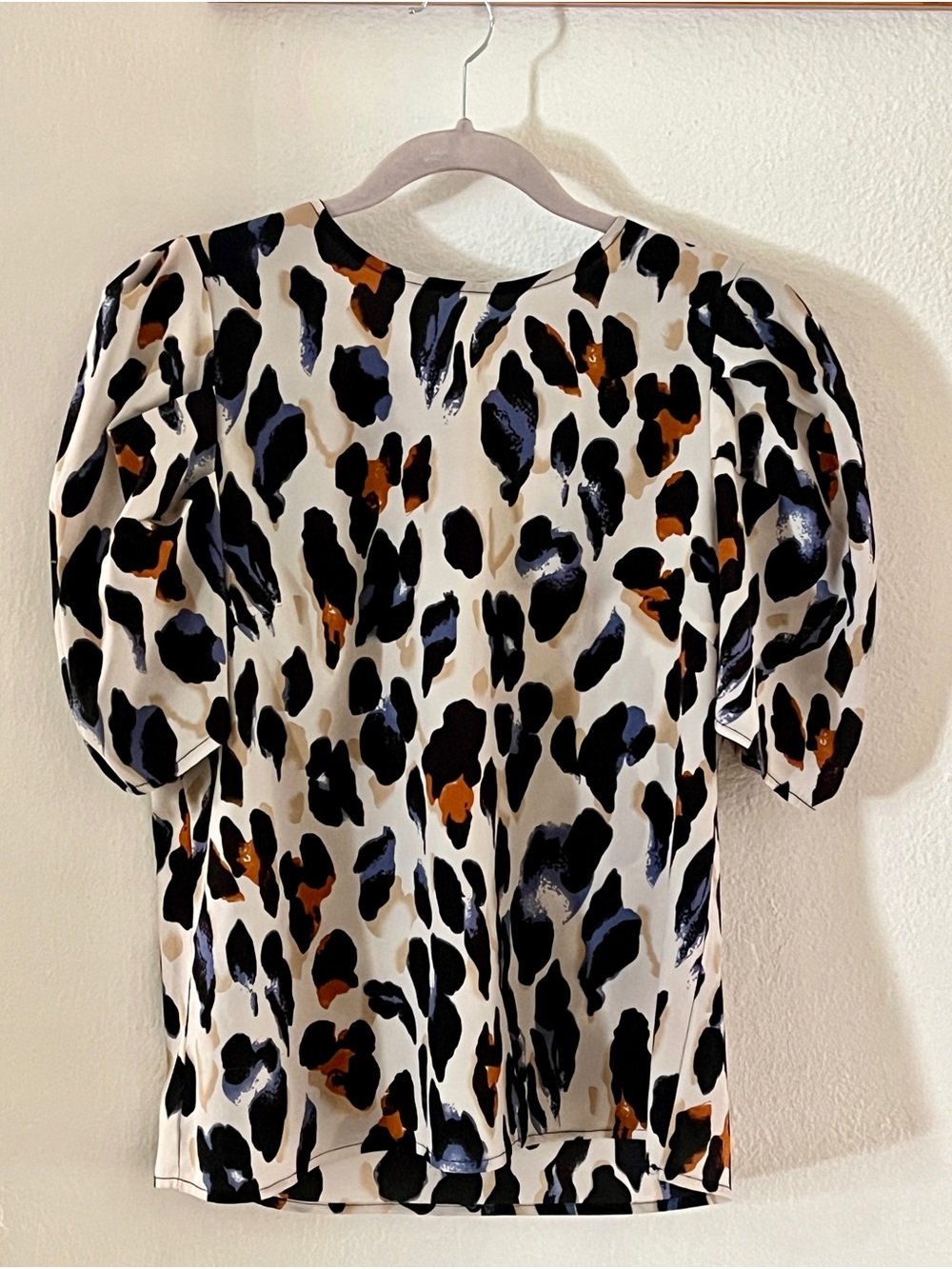 Women's Puff Sleeve Animal Print Top - Cream with Black & Brown Spots